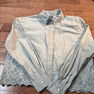 GAP Men's Casual Button Down Shirt with Lace Trim - Light Gray